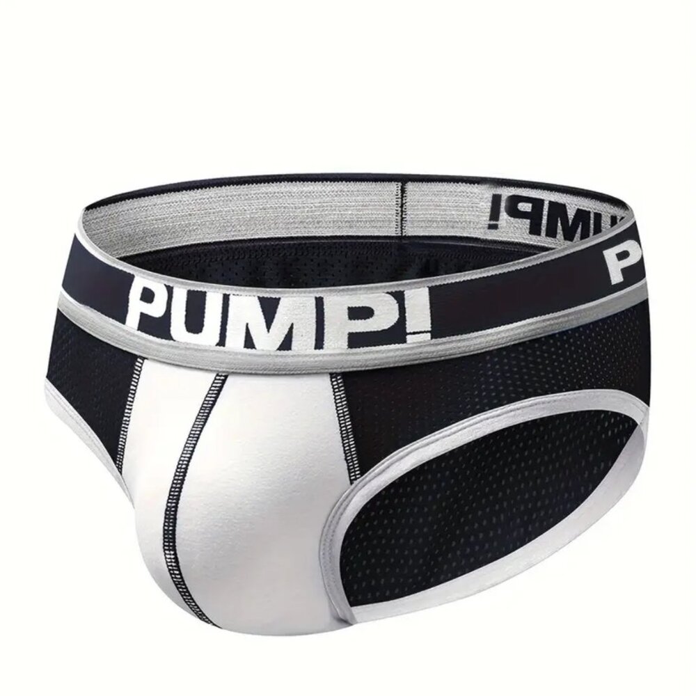 PUMP! Men Color Block Breathable Cotton Briefs Large Navy Blue w/ Gray trim